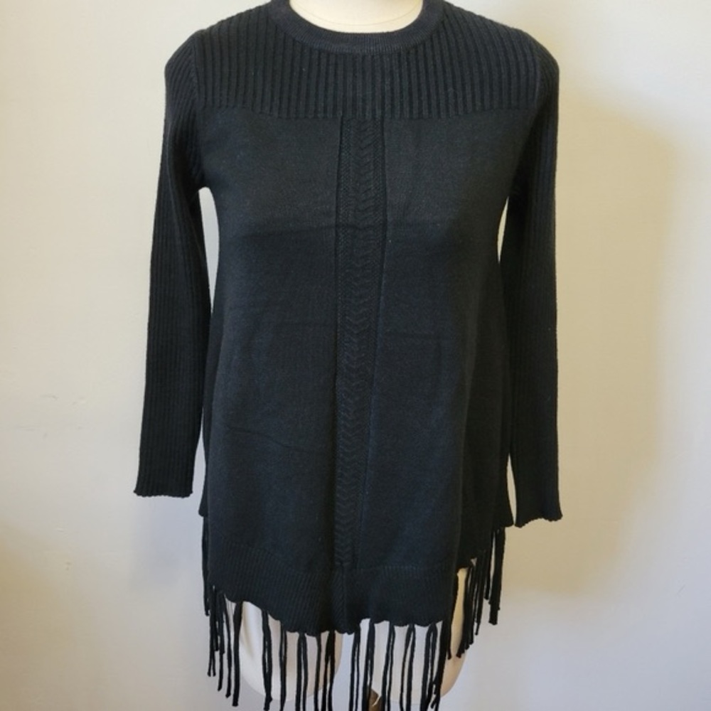 Black fringed long sleeve sweater/shirt
